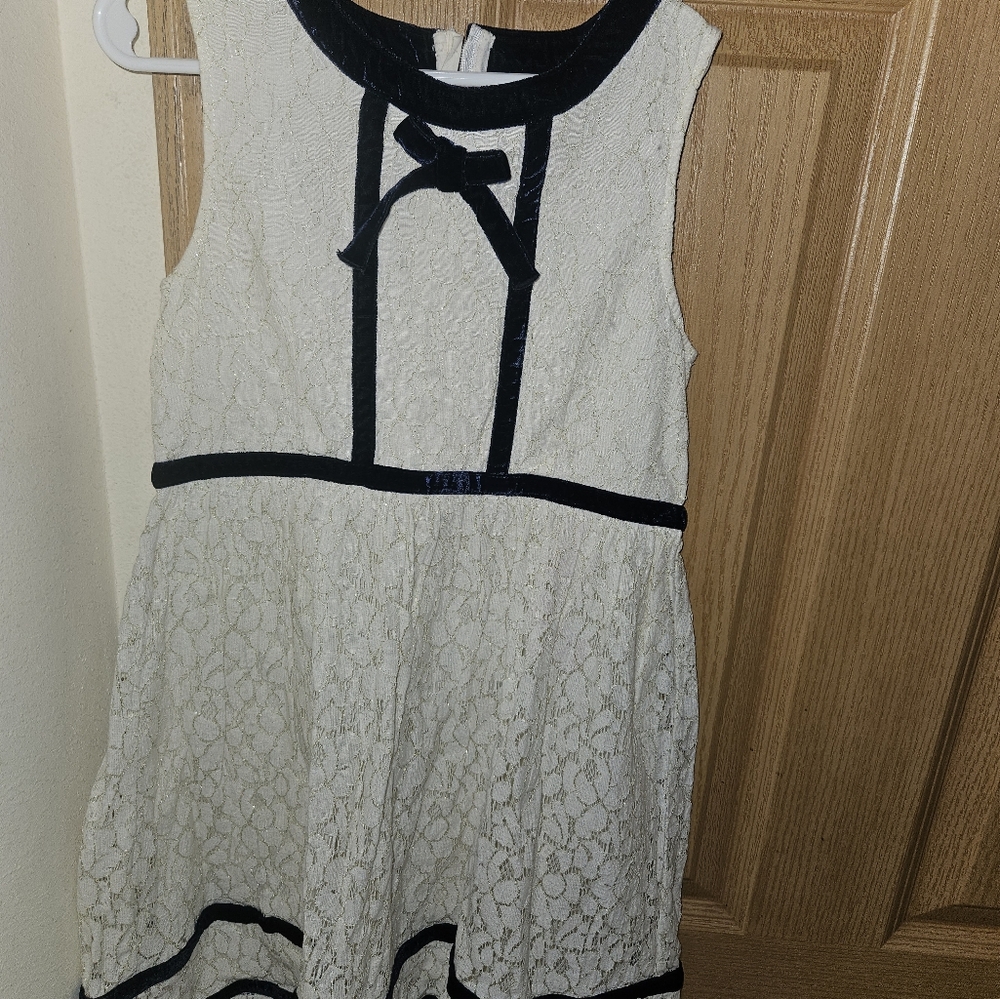 Mini Boden Holiday Dress Cream and Navy Lace 7-8